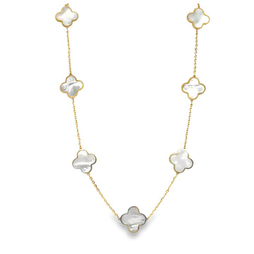 14k Yellow Gold and Mother of Pearl Necklace Clover Charm Necklace
